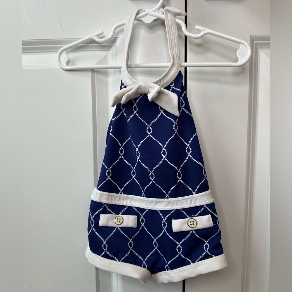 Janie and Jack Rope Print Swimsuit Blue (Size 12-18 Months)